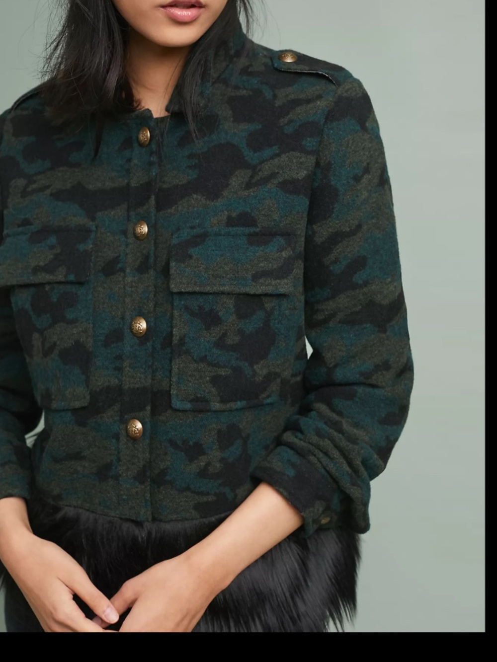 NVLT - Anthropologie Faux Fur-Hemmed Camo Jacket